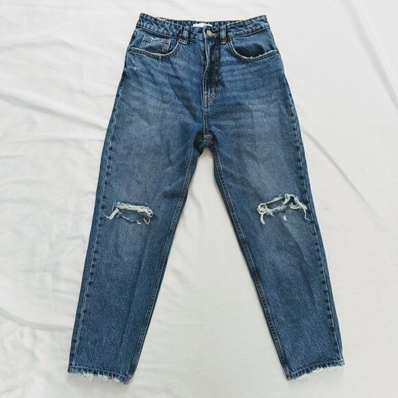 Straight Leg 100% Cotton Zara Jeans Women's Size 6 Distressed - Picture 4 of 6
